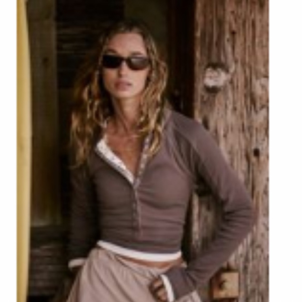 Free People Kickoff Solid Layer Henley Driftwood - image 2